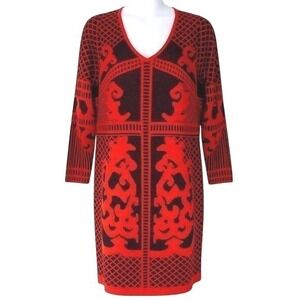Venus Red & Black Graphic Knit Tunic Sweater Dress Size 2X